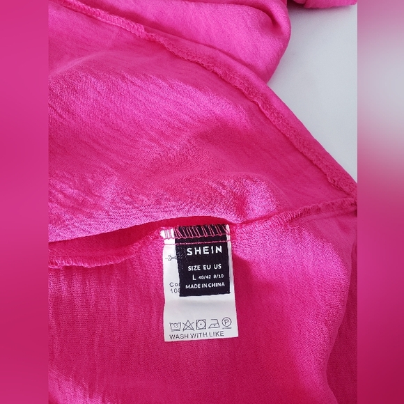 Bright Pink Ruffle Blouse Womens L - Picture 3 of 5